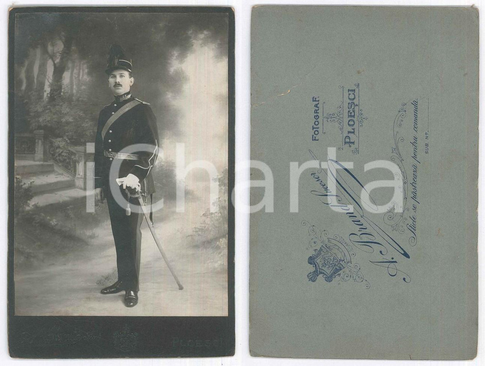 Fotografia d epoca originale 1910 ca PLOESCI / PLOIESTI ROMANIA Portrait of an officer  Photo A.BRAND 1