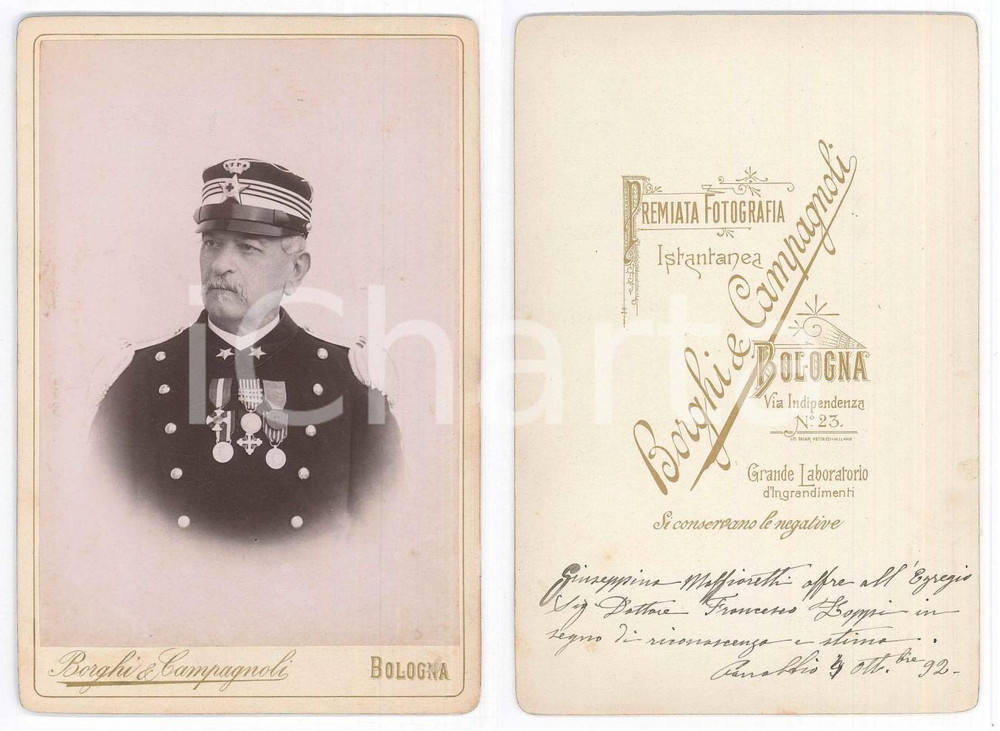 Fotografia d epoca originale 1892 REGIO ESERCITO Ufficiale SANITA  con decorazioni  Foto BORGHI E CAMPAGNOLI 1