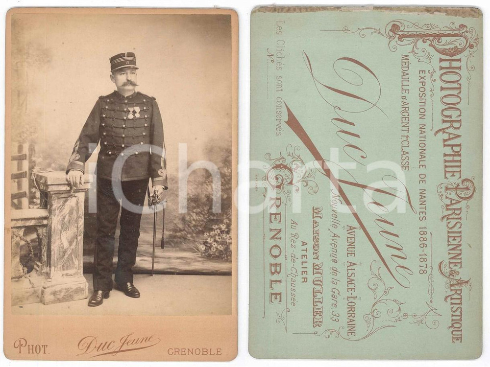 Fotografia d epoca originale 1900 ca ARMEE DE TERRE  GRENOBLE  Officier 12e Rgt Infanterie Photo DUC JEUNE 1