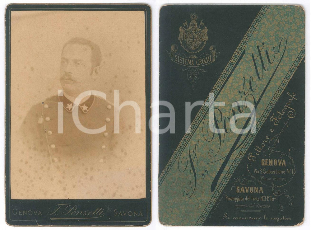 Fotografia d epoca originale 1880 ca REGIO ESERCITO  Ritratto di ufficiale  Foto F. PONZETTI 11x16 cm 1