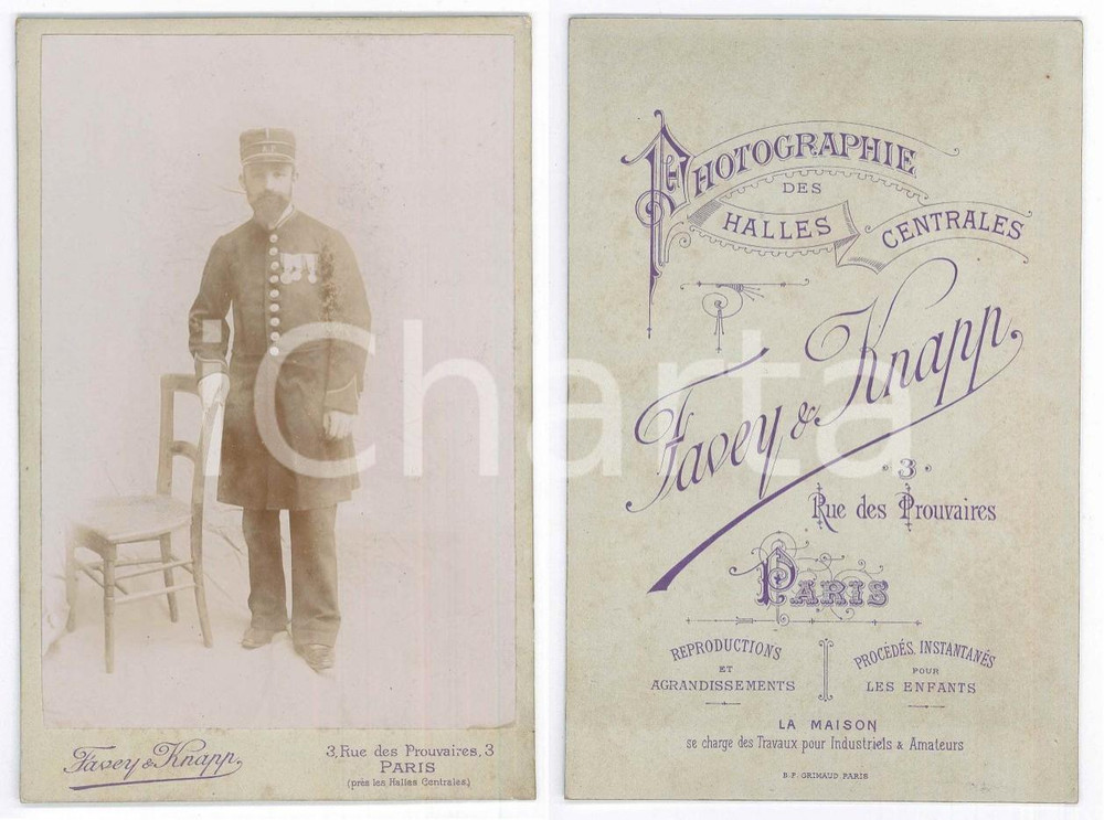 Fotografia d epoca originale 1900 ca PARIS  Officier avec dÃ©corations et kÃ©pi A.P. Photo FAVEY & KNAPP 1