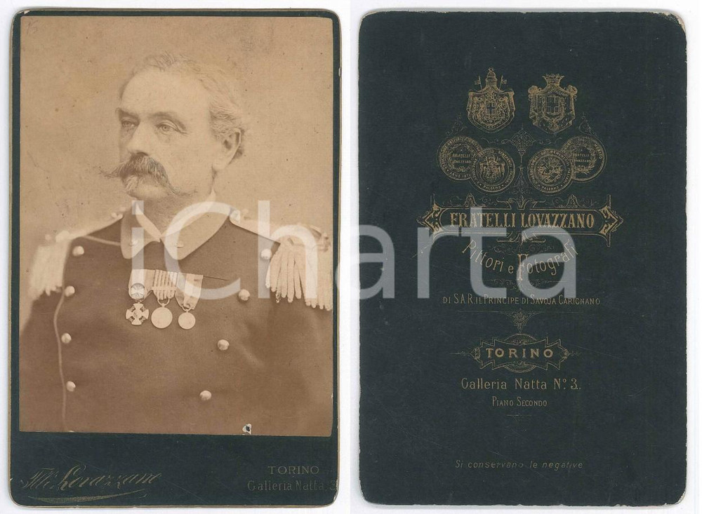 Fotografia d epoca originale 1890 ca TORINO REGIO ESERCITO Ufficiale con decorazioni Foto LOVAZZANO 1