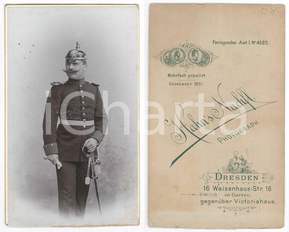 Fotografia d epoca originale 1900 ca DRESDEN  DEUTSCHES HEER  Portrait of an officer  Photo Hahn s NACHFL 1