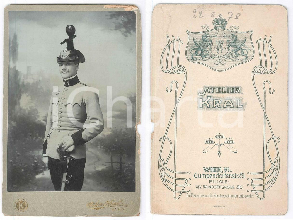 Fotografia d epoca originale 1910 ca K.U.K. ARMEE WIEN  ULAN Kavalry officer  Photo Atelier KRAL 1