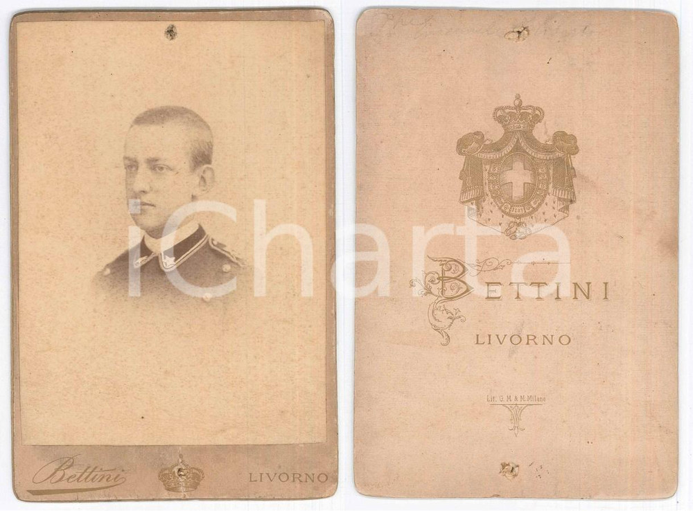 Fotografia d epoca originale 1880 ca REGIO ESERCITO LIVORNO  Ritratto di ufficiale  Foto BETTINI 11x16 cm 1