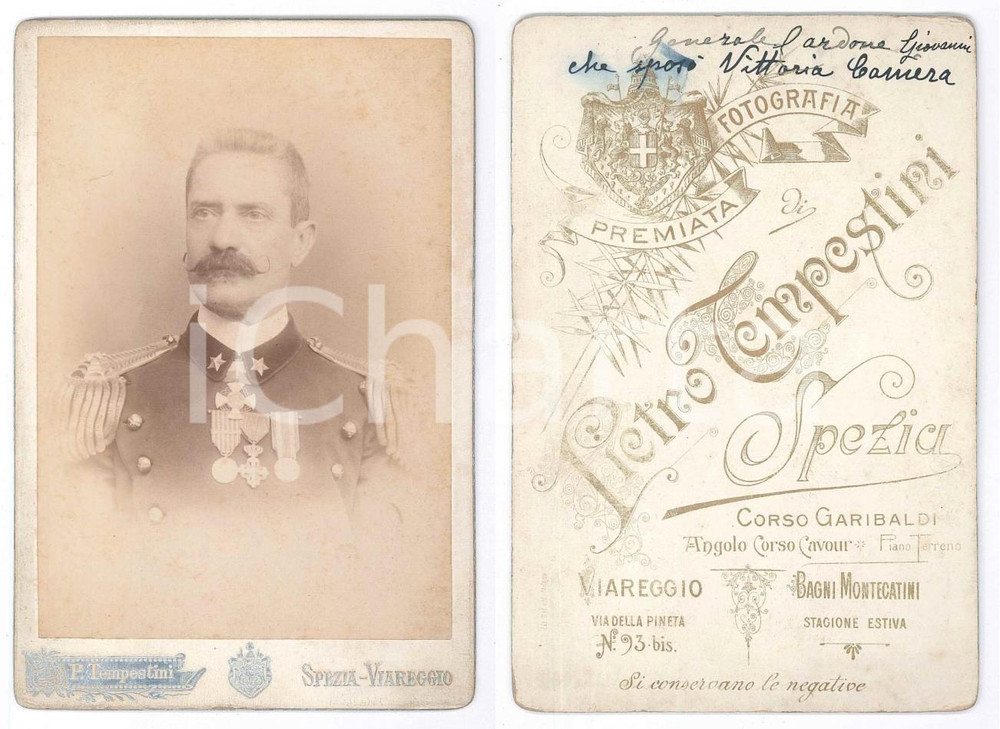Fotografia d epoca originale 1900 ca LA SPEZIA  REGIO ESERCITO Generale Giovanni CARDONE Foto P. TEMPESTINI 1