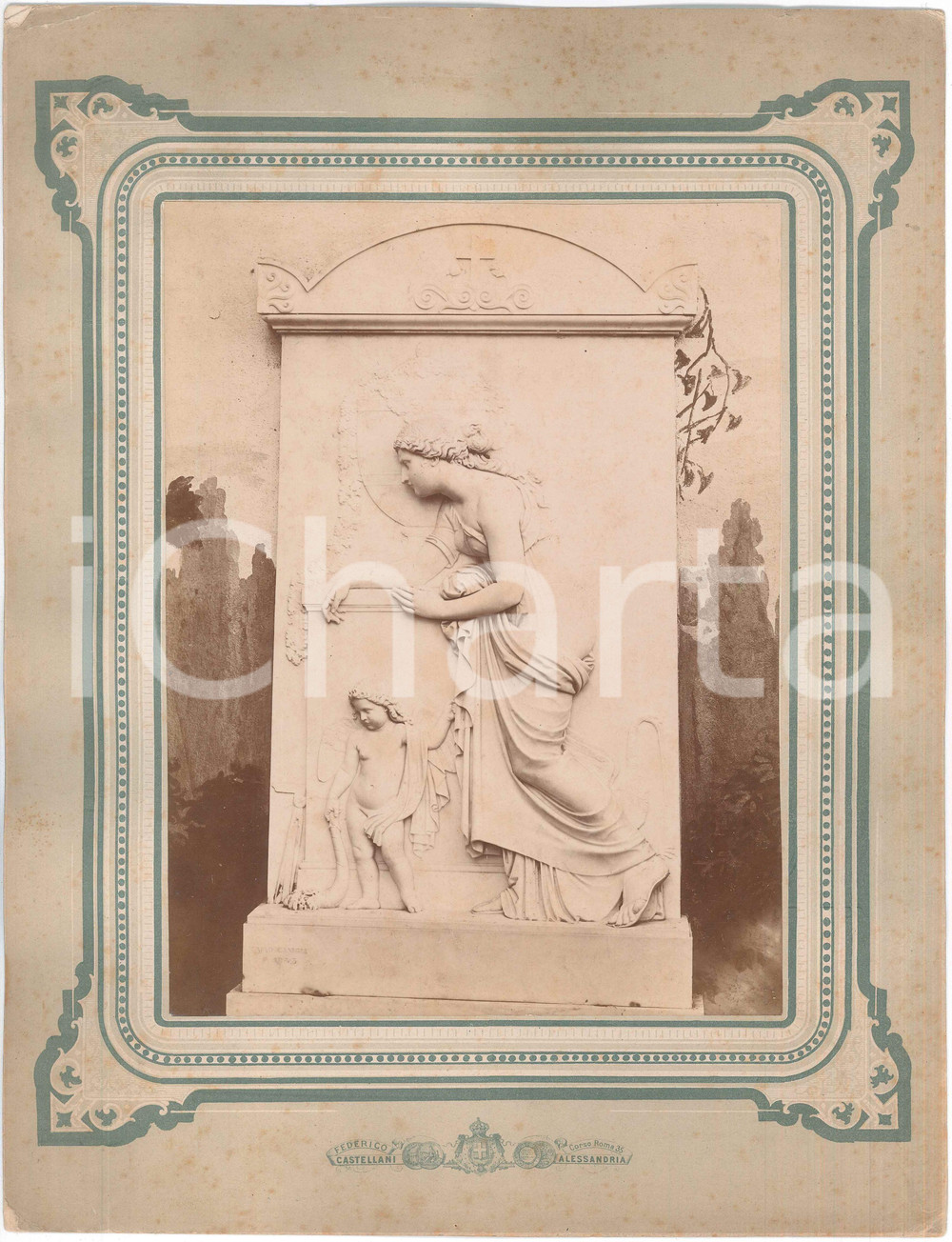Fotografia d epoca originale 1880 ca ALESSANDRIA Scultore Carlo CANIGGIA  Stele neoclassica Foto CASTELLANI 1