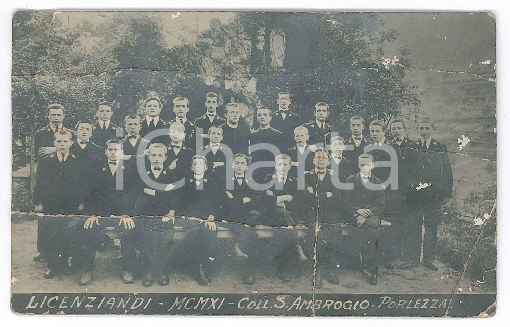 Fotografia d epoca originale 1911 PORLEZZA CO Collegio S. AMBROGIO  Licenziandi Foto DANNEGGIATA 14x9 1