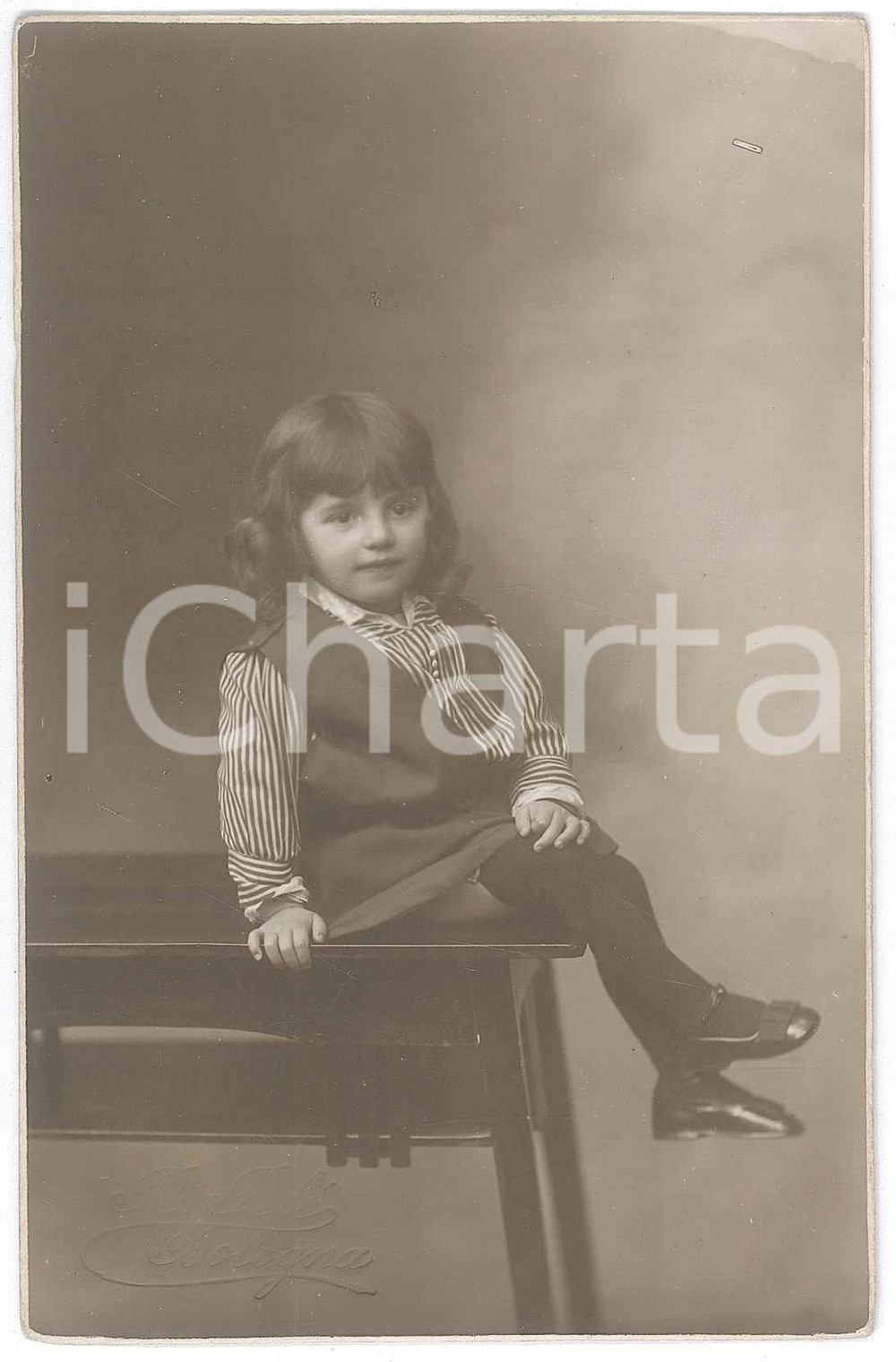 Fotografia d epoca originale Natale 1915 BOLOGNA Ritratto di bambina Foto R. PELI 9x14 cm 1