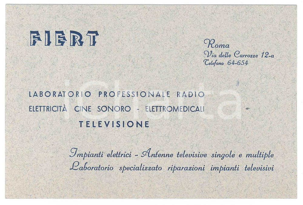 Oggetto da collezione cartaceo 1959 ROMA Via delle Carrozze  FIERT Laboratorio radio  televisione Biglietto 1