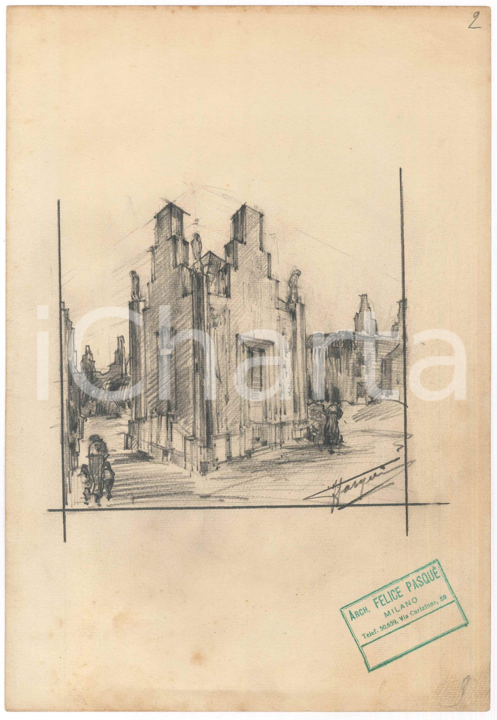 Stampa, bozzetto originale 1925 ca MILANO Arch. Felice PASQUÃˆ  Monumento funerario Bozzetto AUTOGRAFO 3 1