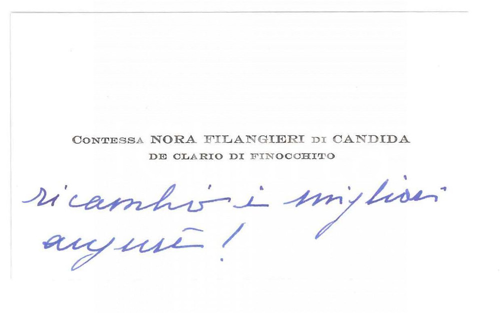 Autografo originale 1960 ca Contessa Nora FILANGIERI DI CANDIDA  Biglietto Autografo 1