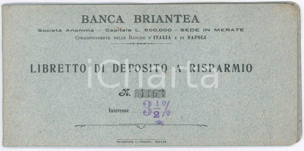 Libro, pubblicazione d epoca 1928 MERATE Banca Briantea  Libretto di deposito a risparmio 21x10 cm 2 1