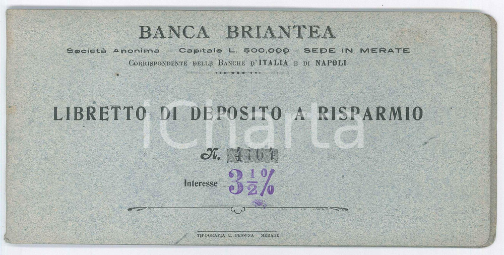 Libro, pubblicazione d epoca 1928 MERATE Banca Briantea  Libretto di deposito a risparmio 21x10 cm 1