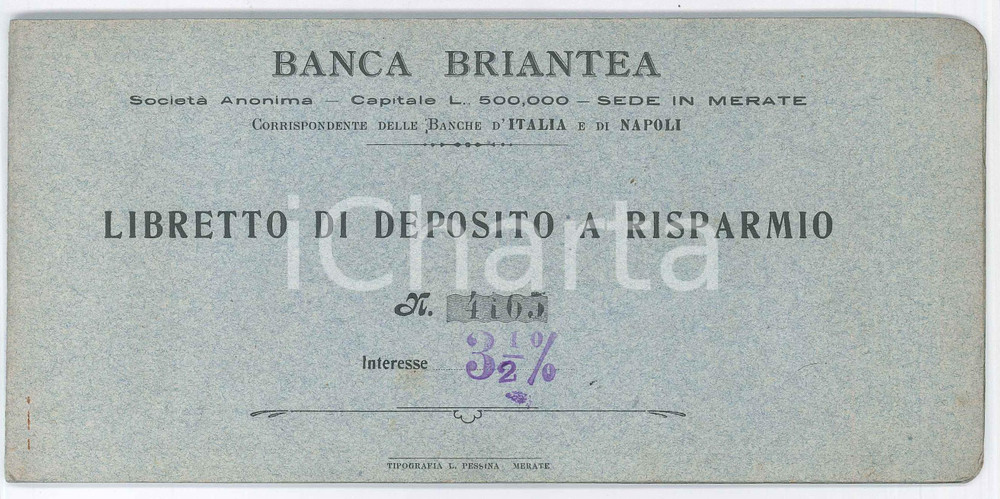 Libro, pubblicazione d epoca 1928 MERATE Banca Briantea  Libretto di deposito a risparmio 21x10 cm 1 1