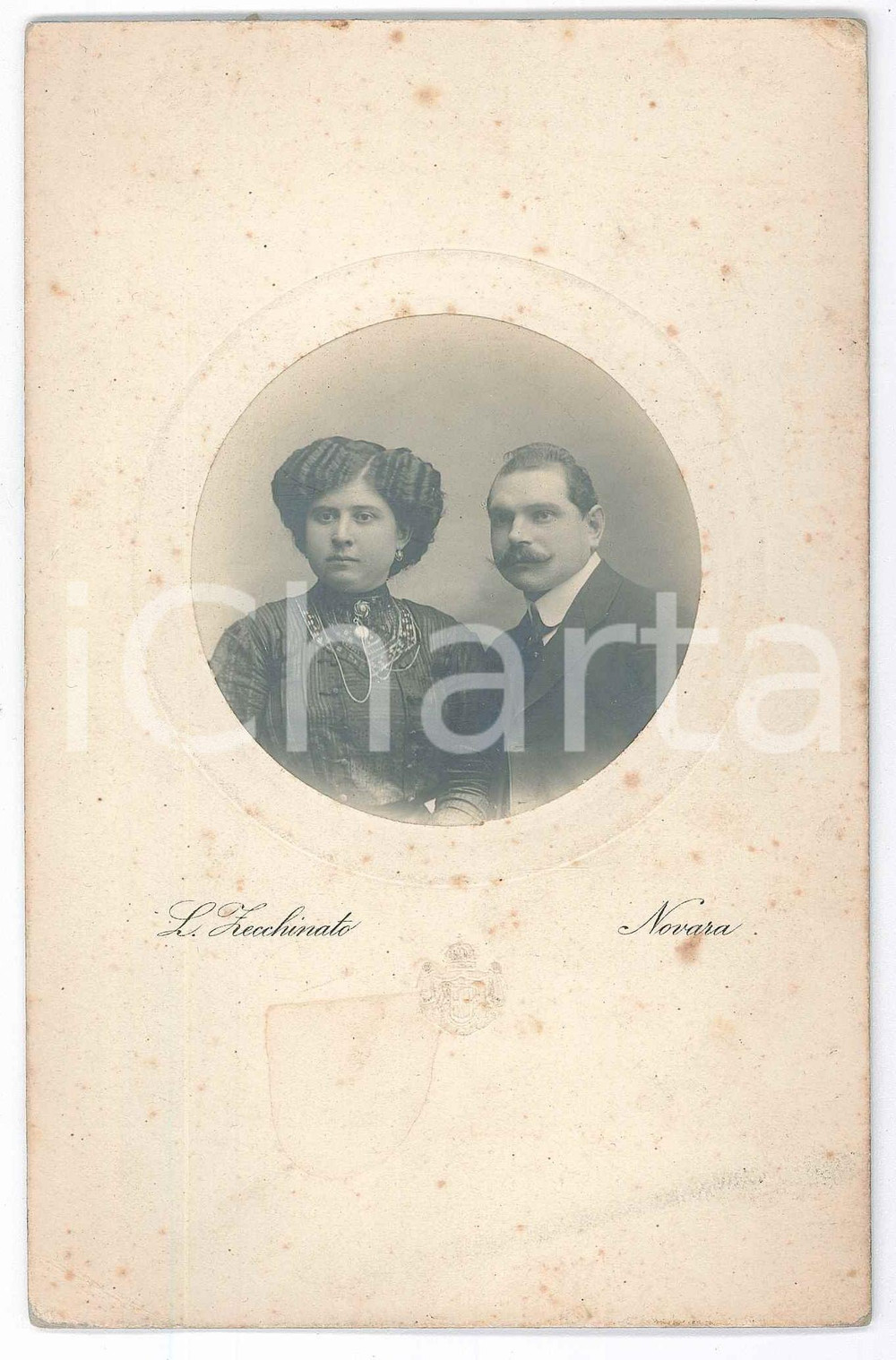 Fotografia d epoca originale 1910 ca NOVARA Coppia di coniugi  Ritratto Foto L. ZECCHINATO 11x17 cm 1