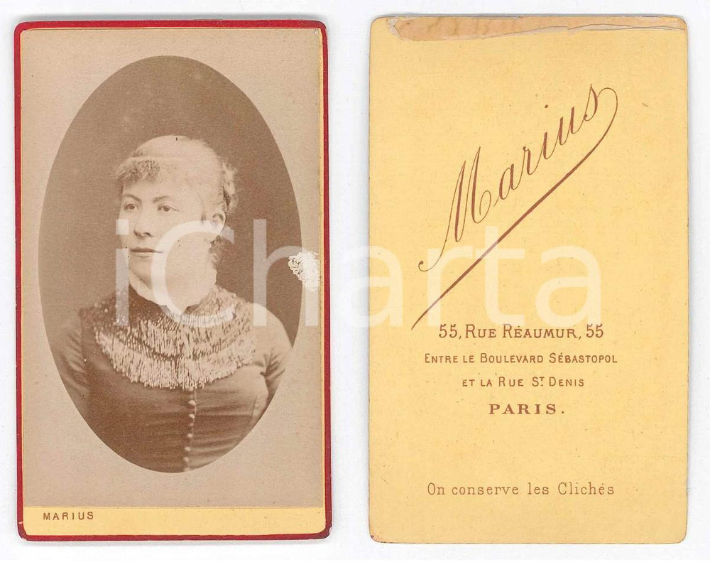 Fotografia d epoca originale 1880 ca PARIS Femme avec robe Ã  franges  Portrait  Photo MARIUS CDV 1