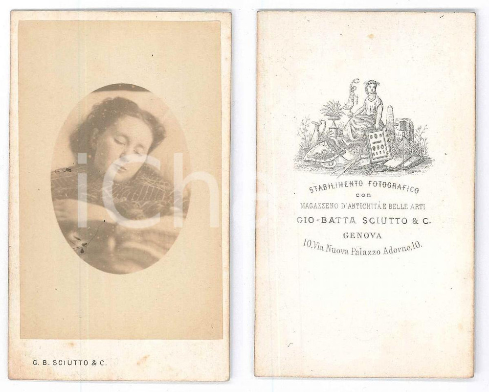Fotografia d epoca originale 1880 ca GENOVA Ritratto di giovane donna  POST MORTEM  Foto SCIUTTO CDV 1