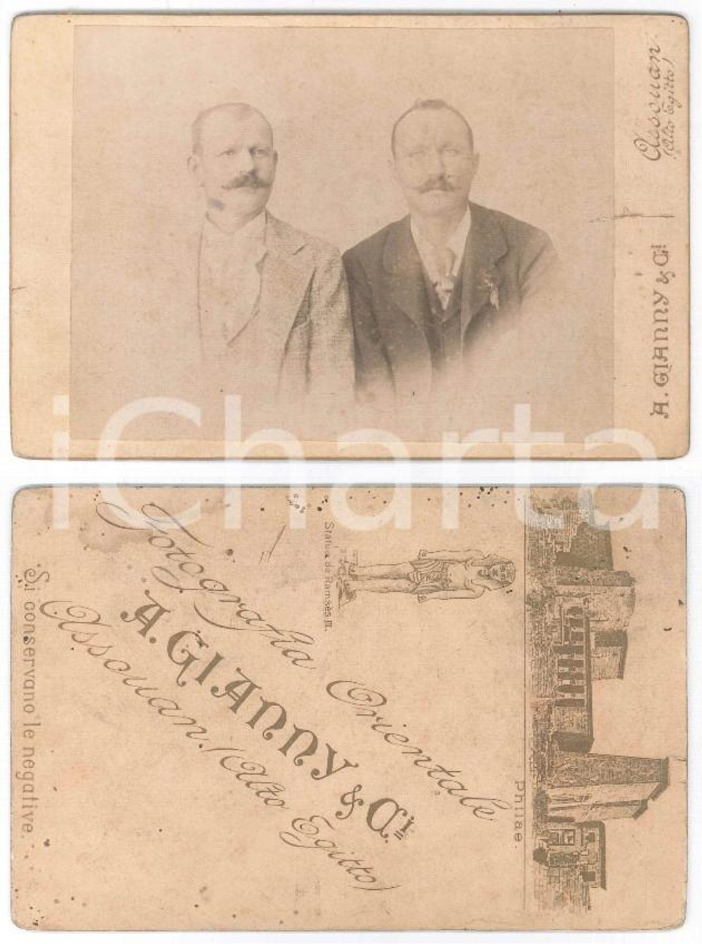 Fotografia d epoca originale 1900 ca ALESSANDRIA D EGITTO Ritratto di due uomini  Foto Achille GIANNY 1