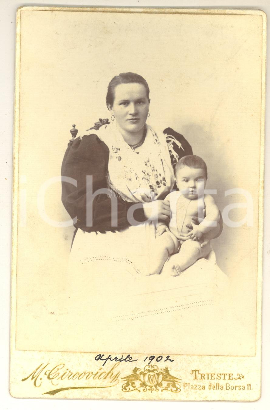 Fotografia d epoca originale 1902 TRIESTE Balia con bambino  Ritratto Foto Mario CIRCOVICH 10x16 cm 1