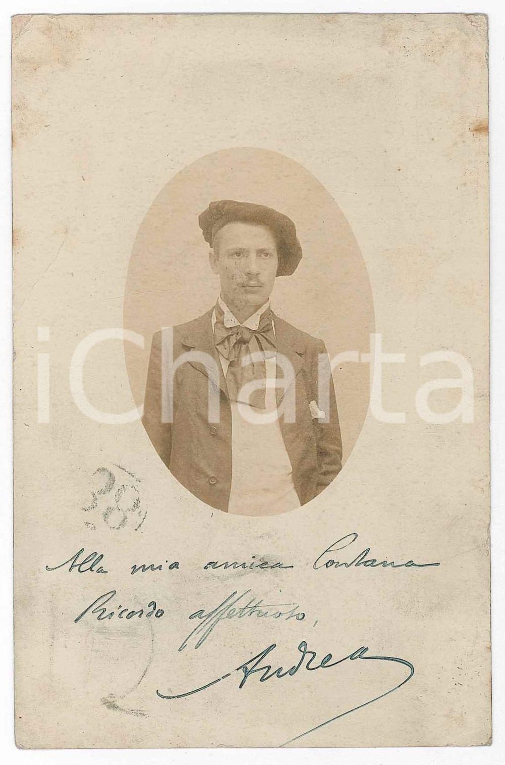 Fotografia d epoca originale 1901 TOULOUSE F Ritratto di giovane pittore Foto cartolina 14x9 cm 1