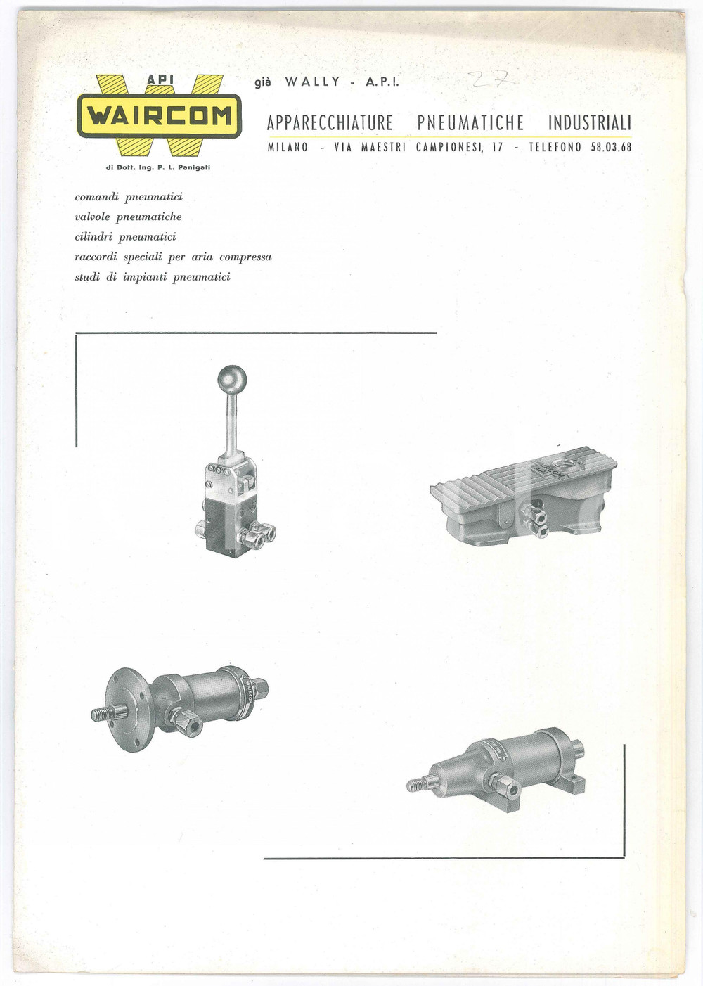 Materiale pubblicitario d’epoca 1958 MILANO  WAIRCOM Apparecchiature pneumatici industriali Catalogo 1