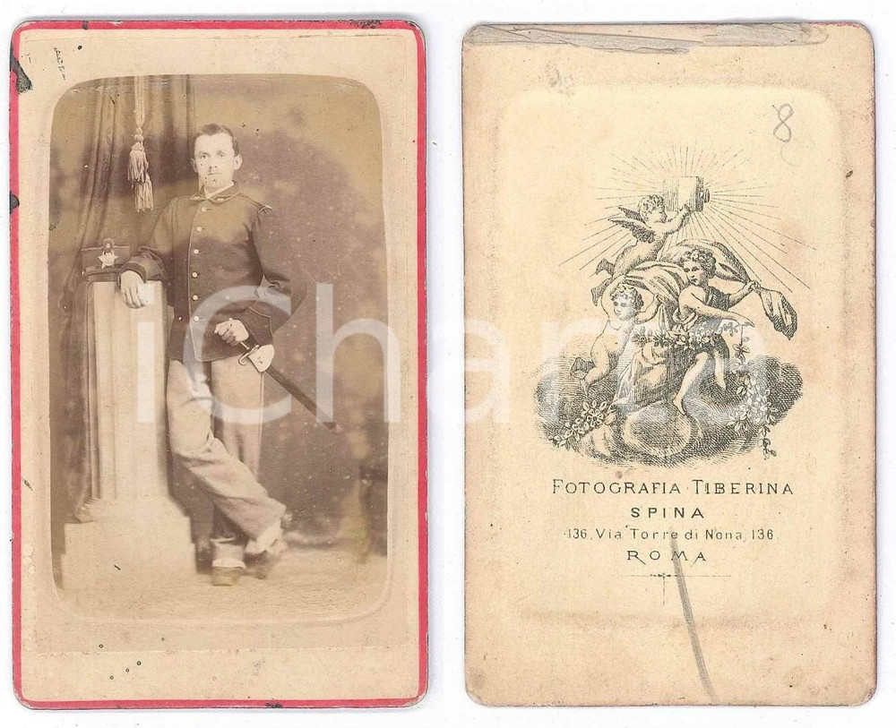 Fotografia d epoca originale 1875 ca ROMA REGIO ESERCITO Ufficiale 35Â° Regg. TRASPORTI Foto SPINA CDV 1