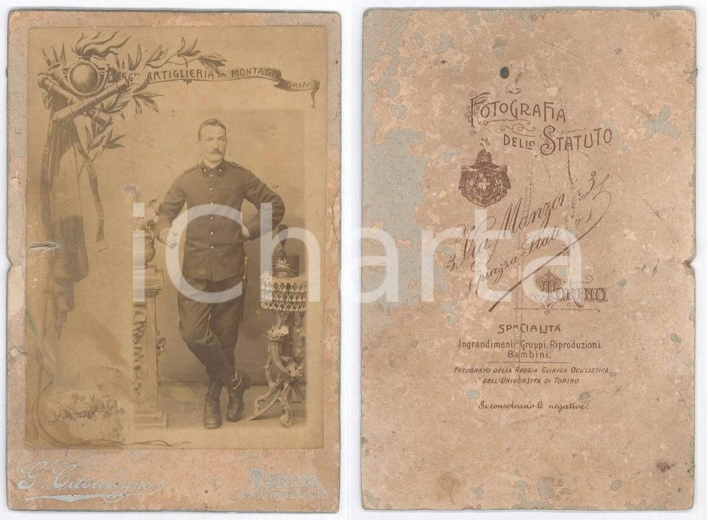 Fotografia d epoca originale 1910 ca REGIO ESERCITO TORINO Ufficiale regg. Artiglieria da Montagna Foto 1
