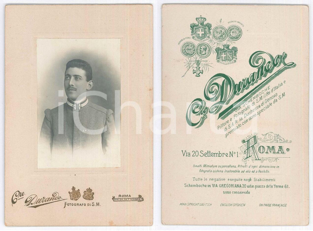 Fotografia d epoca originale 1900 ca REGIO ESERCITO ROMA Ritratto di ufficiale Foto DURANDO 11x16 cm 1