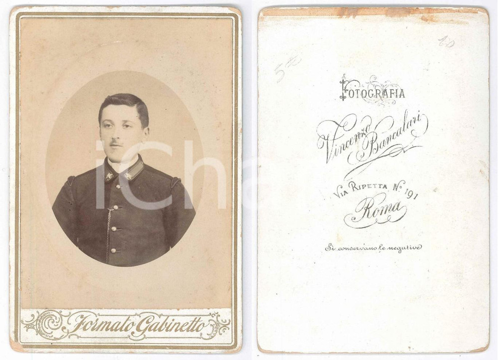 Fotografia d epoca originale 1880 ca REGIO ESERCITO ROMA Ritratto di ufficiale Foto BANCALARI 11x16 cm 1