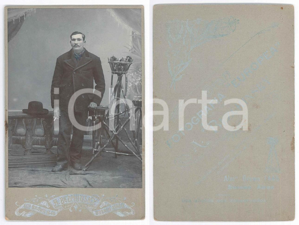 Fotografia d epoca originale 1920 ca BUENOS AIRES  Ritratto maschile con sigaretta Foto A. BEZCHINSKY 11x16 1