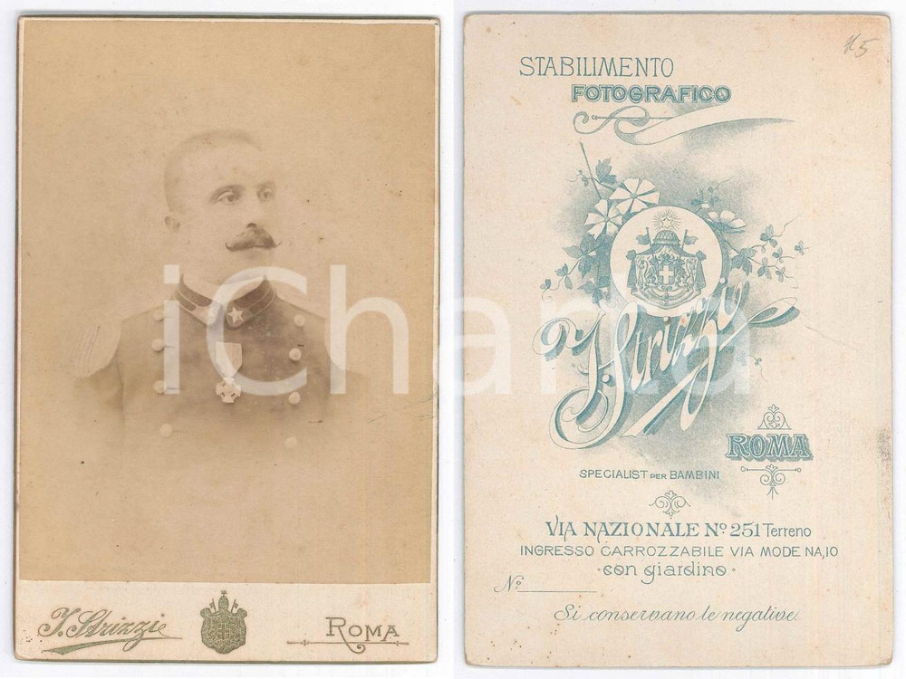 Fotografia d epoca originale 1900 ca REGIO ESERCITO ROMA Ritratto di ufficiale decorato Foto STRIZZI 11x16 1