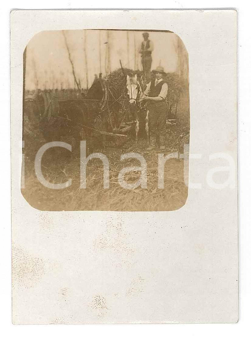 Fotografia d epoca originale 1900 ca ITALIA Giovane in campagna con pony  Fotografia anonima 6x9 1