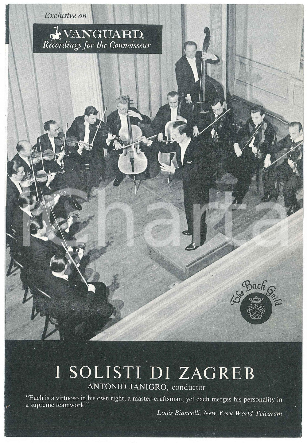 Materiale pubblicitario d’epoca 1958 NEW YORK I solisti di ZAGREB  Antonio JANIGRO  Pieghevole 1