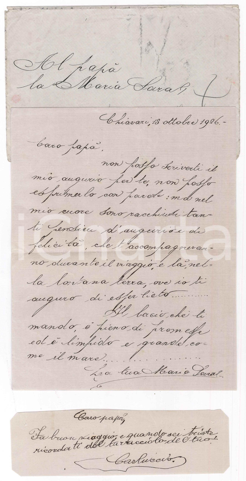 Manoscritto, lettera originale 1926 CHIAVARI Maria Sara ANNONI bambina al padre Ambrogio Lettera 1