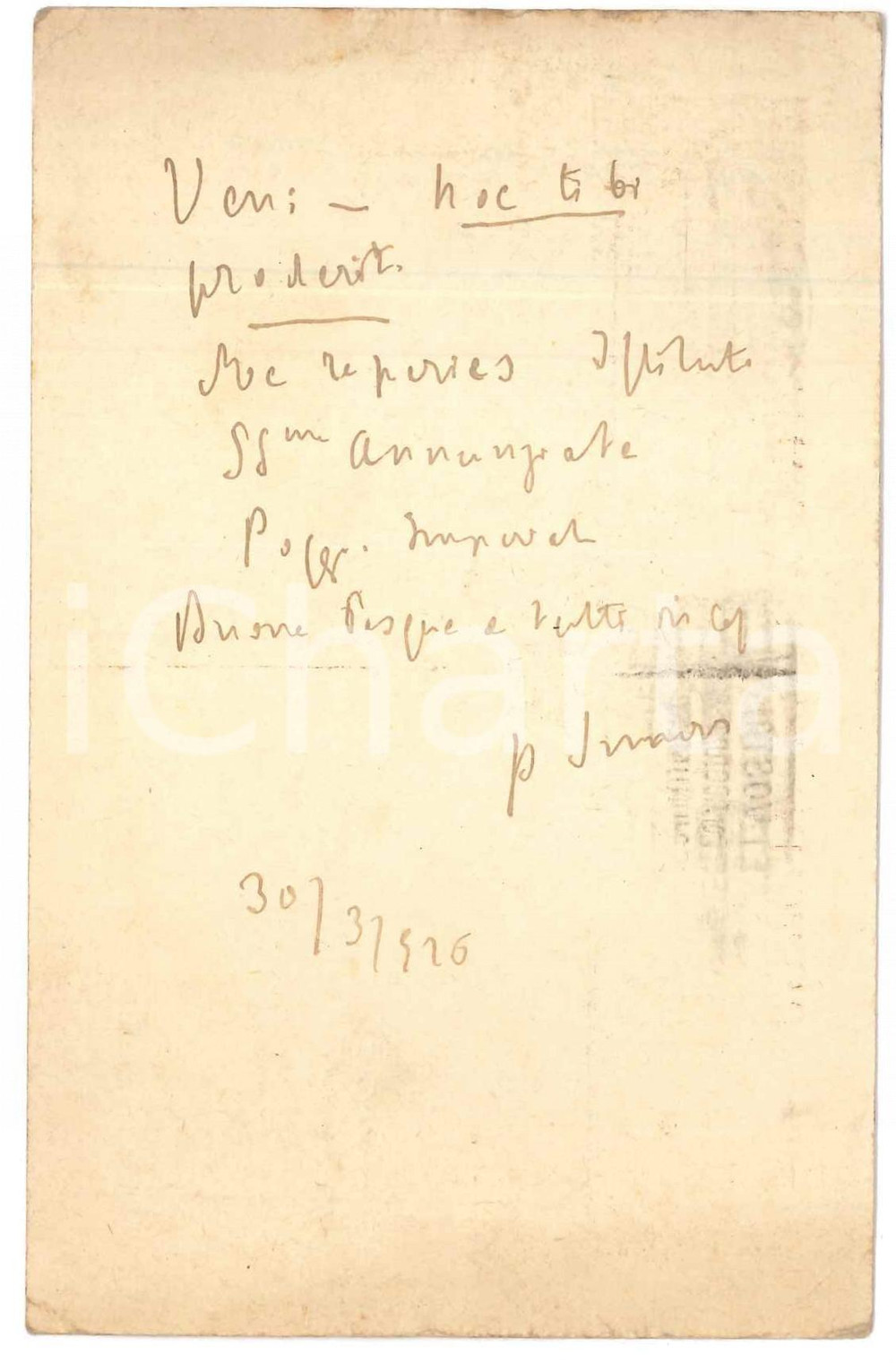 Autografo originale 1926 FIRENZE  Padre Giovanni SEMERIA  Cartolina in latino AUTOGRAFO 1