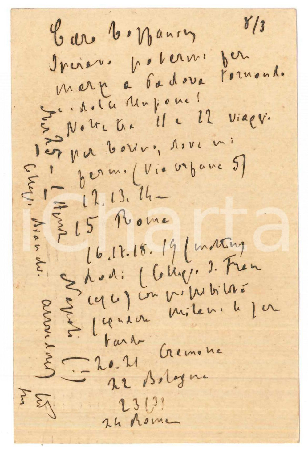 Autografo originale 1928 TRIESTE Padre Giovanni SEMERIA in viaggio per l Italia Cartolina AUTOGRAFA 1