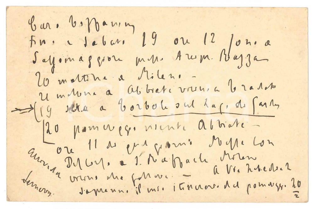 Autografo originale 1926 SALSOMAGGIORE Padre Giovanni SEMERIA  Programmi Cartolina AUTOGRAFA 1