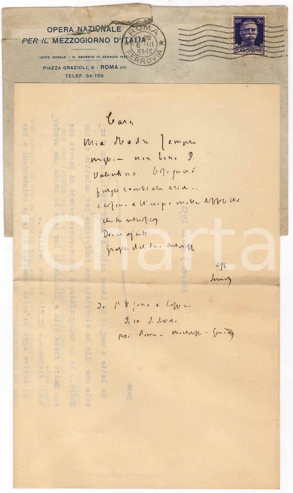1931 ROMA Padre Giovanni SEMERIA - Lettera a un amico *AUTOGRAFO