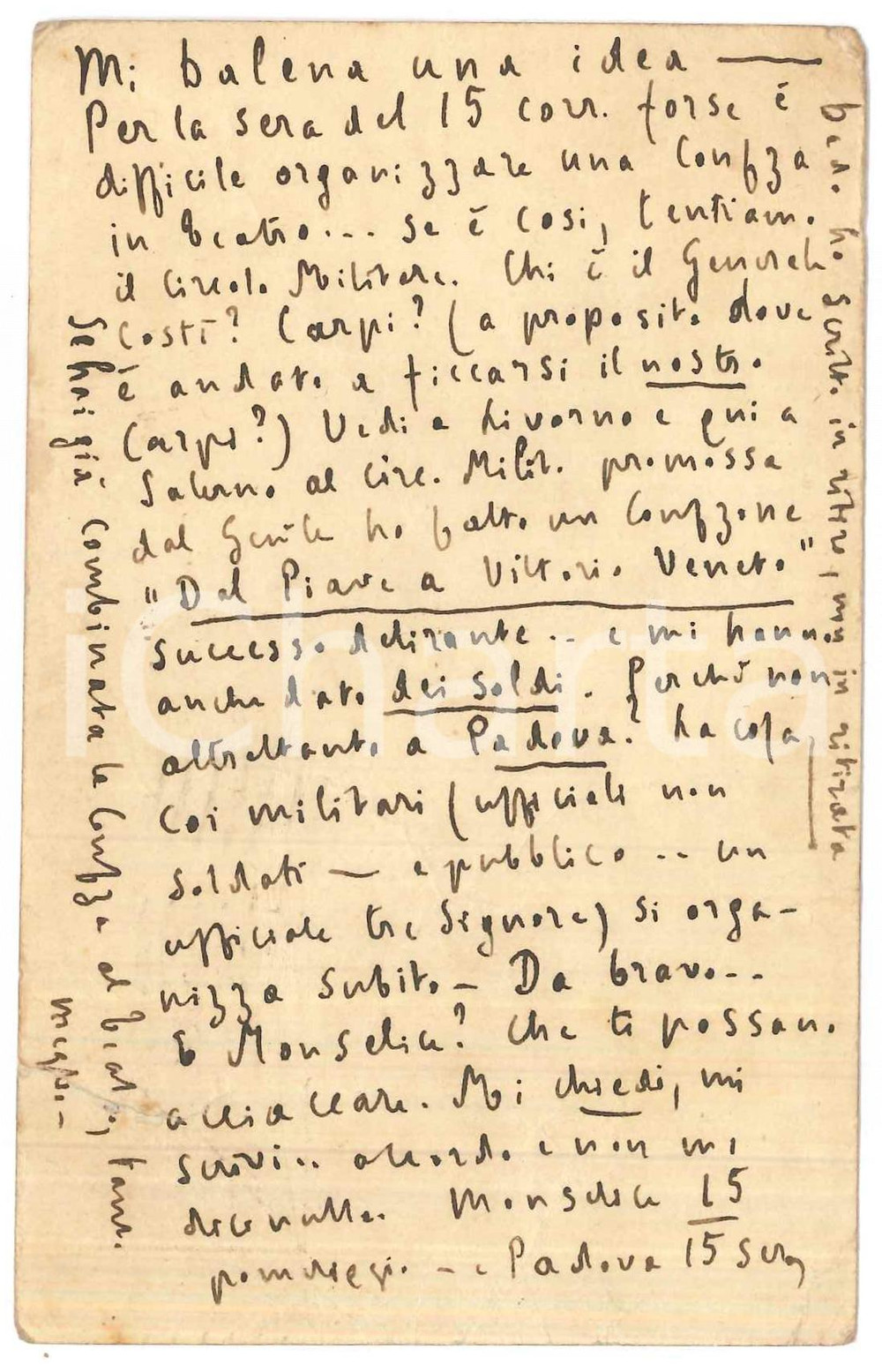 Autografo originale 1924 NAPOLI Padre Giovanni SEMERIA su conferenza al Circolo Militare AUTOGRAFO 1