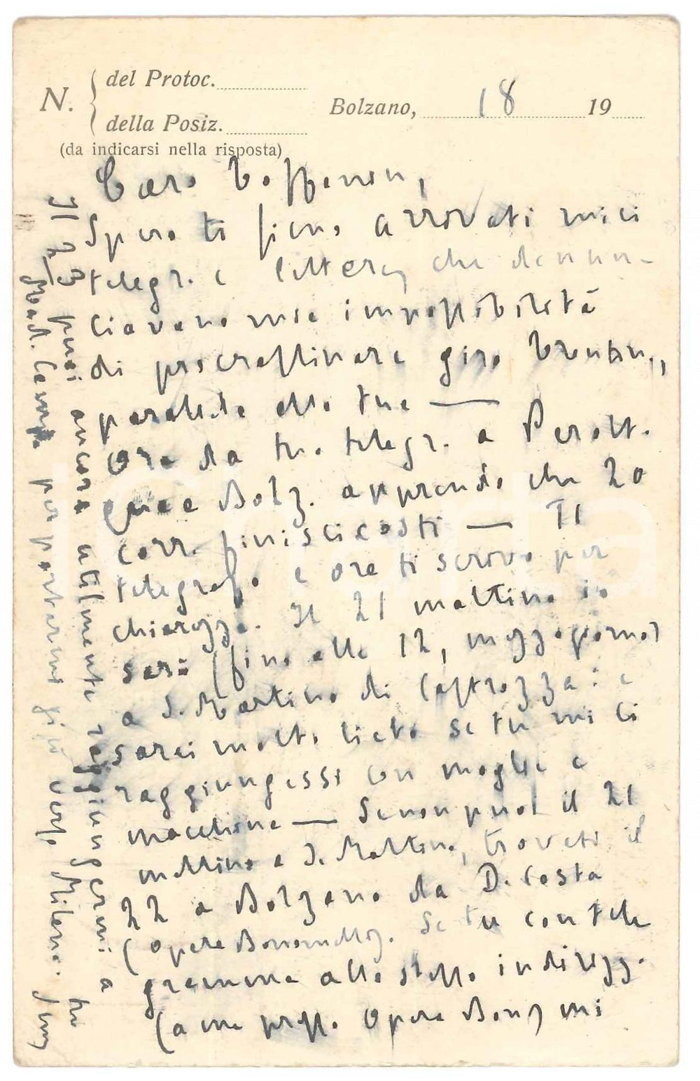 Autografo originale 1925 BOLZANO Opera BONOMELLI  Padre Giovanni SEMERIA  Cartolina AUTOGRAFA 1