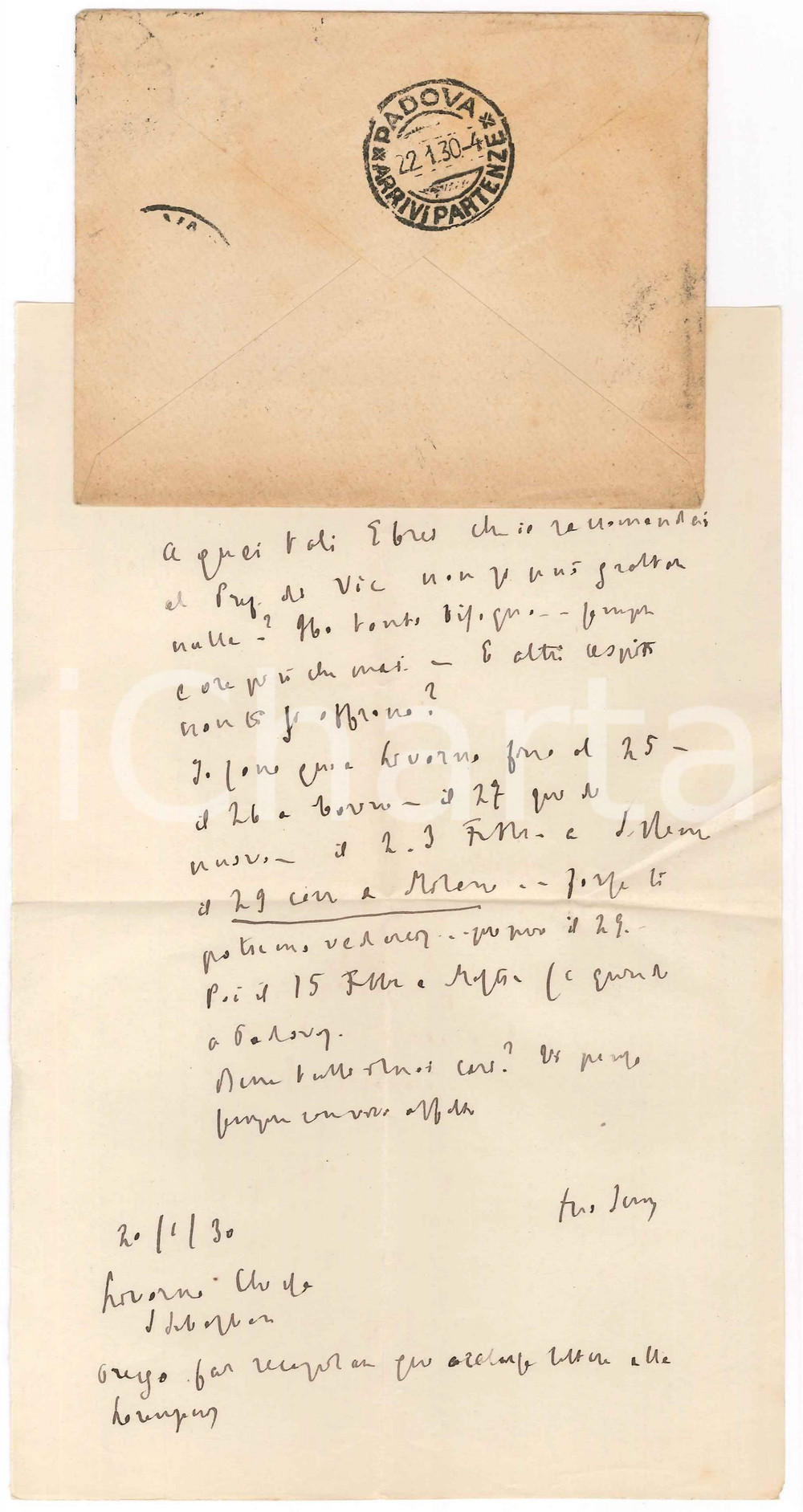 Autografo originale 1930 LIVORNO Lettera padre Giovanni SEMERIA in cerca di fondi AUTOGRAFO 1