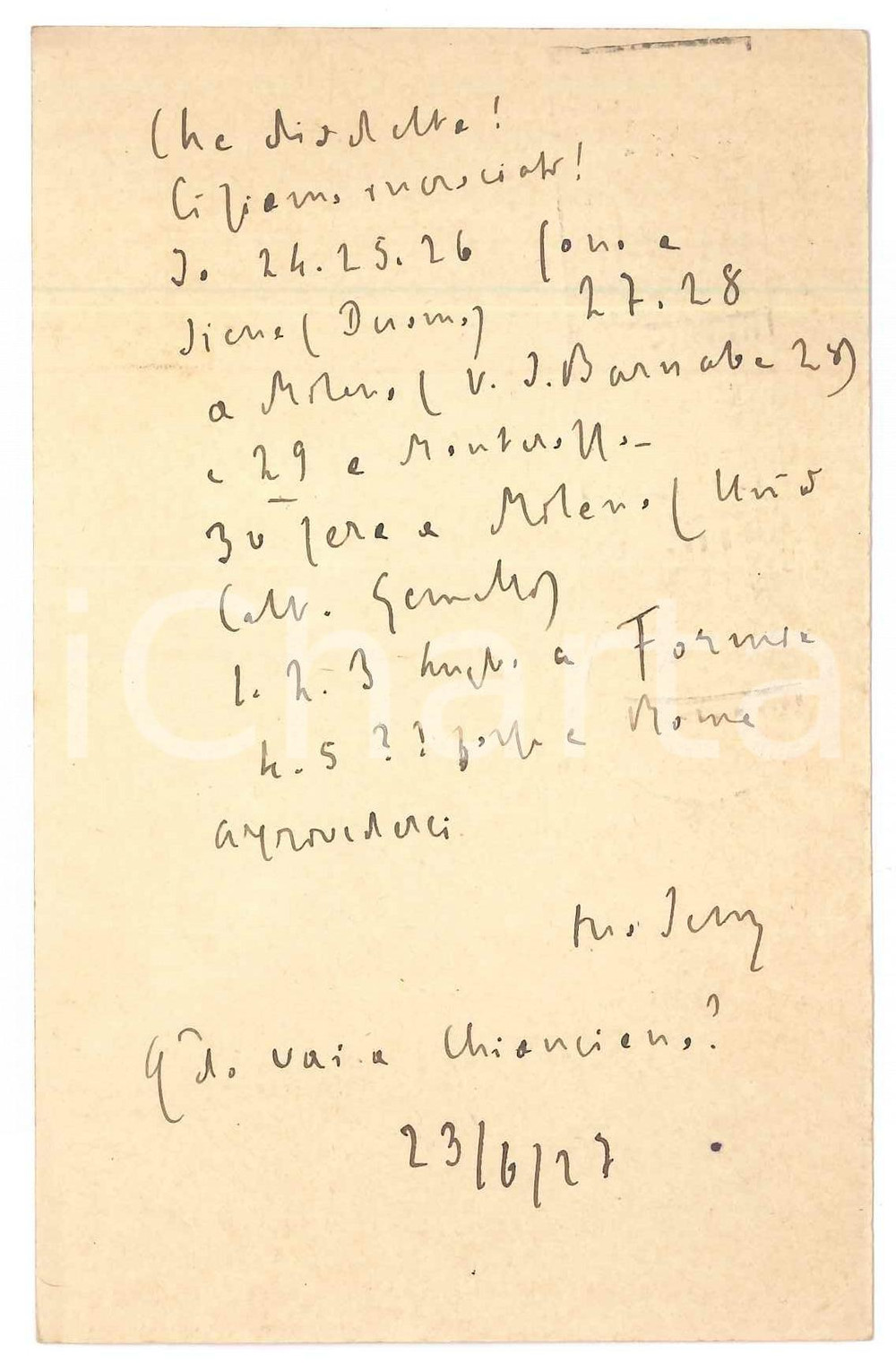 1927 ROMA Padre Giovanni SEMERIA - Programma conferenze *Cartolina AUTOGRAFA