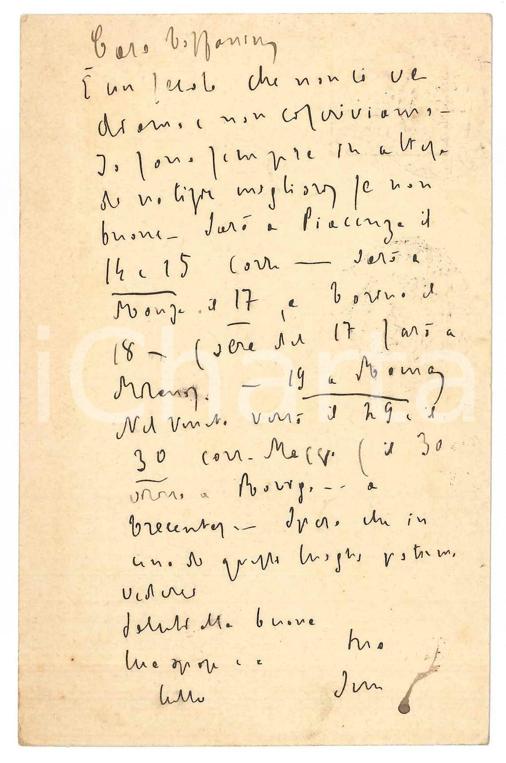 Autografo originale 1926 TARANTO Padre Giovanni SEMERIA  Visita in Veneto Cartolina AUTOGRAFA 1