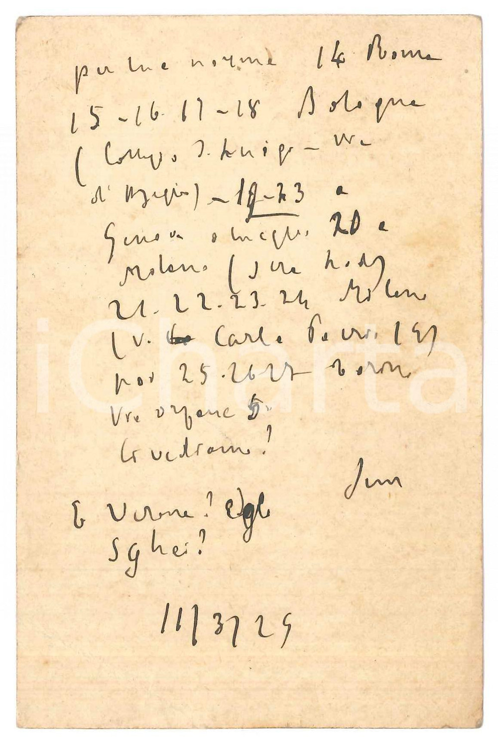 Autografo originale 1929 CAMERINO Padre Giovanni SEMERIA  Programma conferenze Cartolina AUTOGRAFA 1