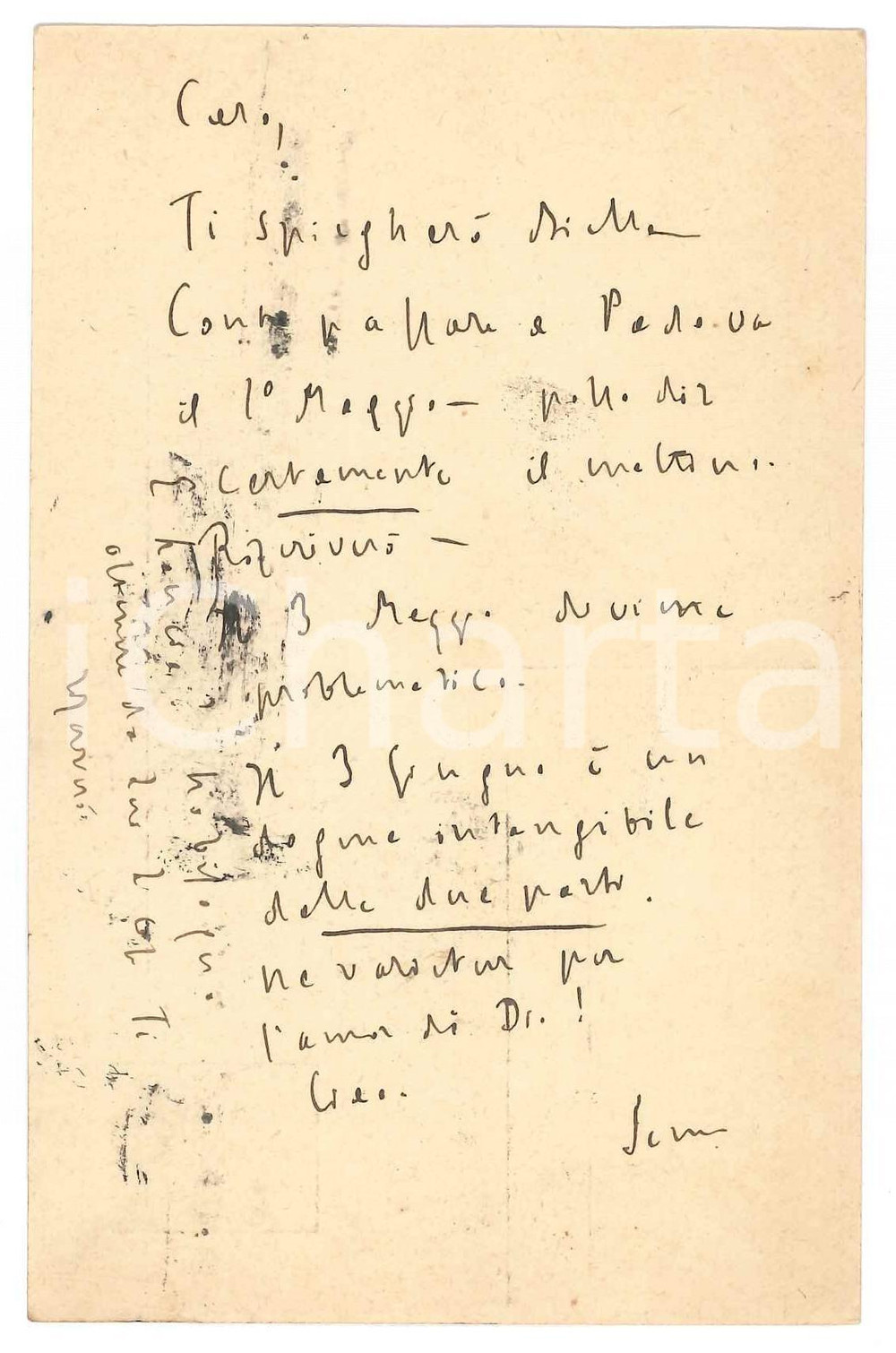 Autografo originale 1925 ROMA Padre Giovanni SEMERIA su passaggio a Padova Cartolina AUTOGRAFA 1