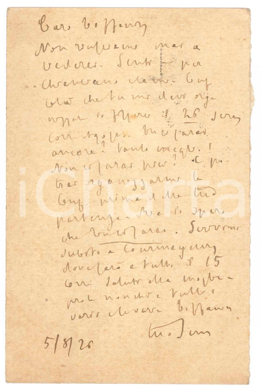 Autografo originale 1926 ROMA Padre Giovanni SEMERIA su prossime conferenze Cartolina AUTOGRAFA 1