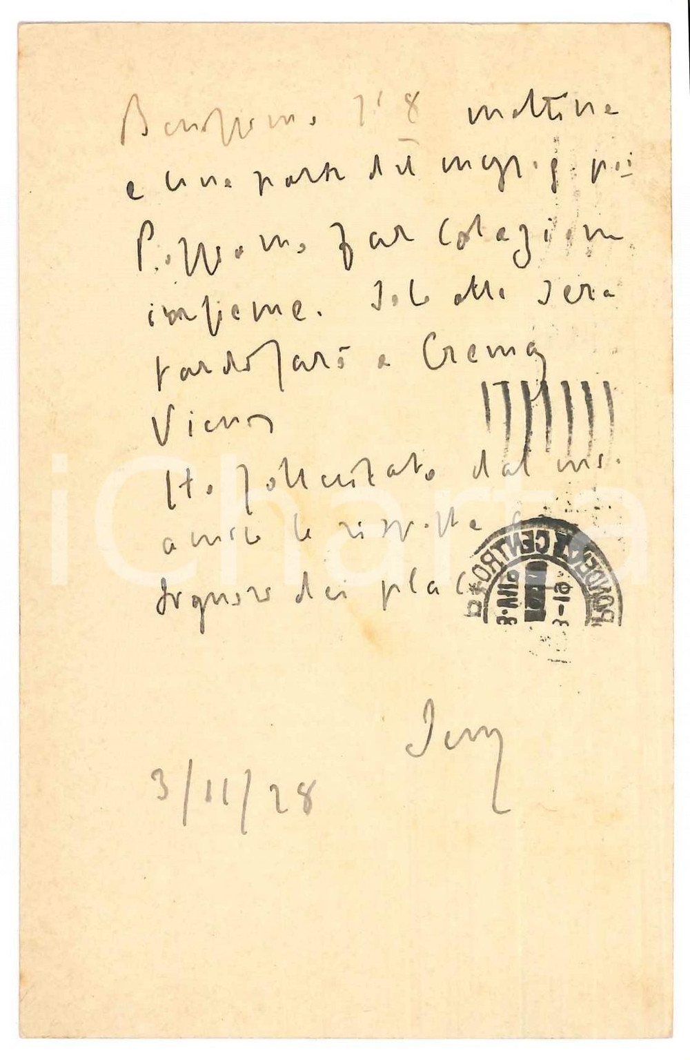 Autografo originale 1928 MILANO Padre Giovanni SEMERIA  Conferenza a Crema Cartolina AUTOGRAFA 1