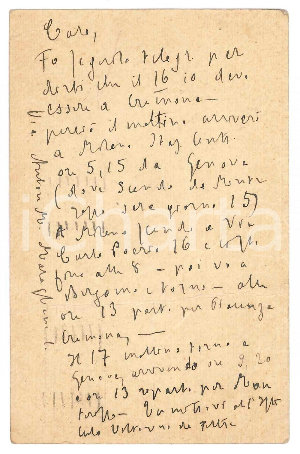 Autografo originale 1929 ROMA Padre Giovanni SEMERIA programma viaggio a Cremona AUTOGRAFO 1