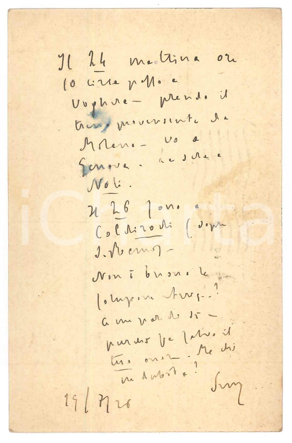 Autografo originale 1926 ROMA Padre Giovanni SEMERIA sulle prossime mete Cartolina AUTOGRAFA 1